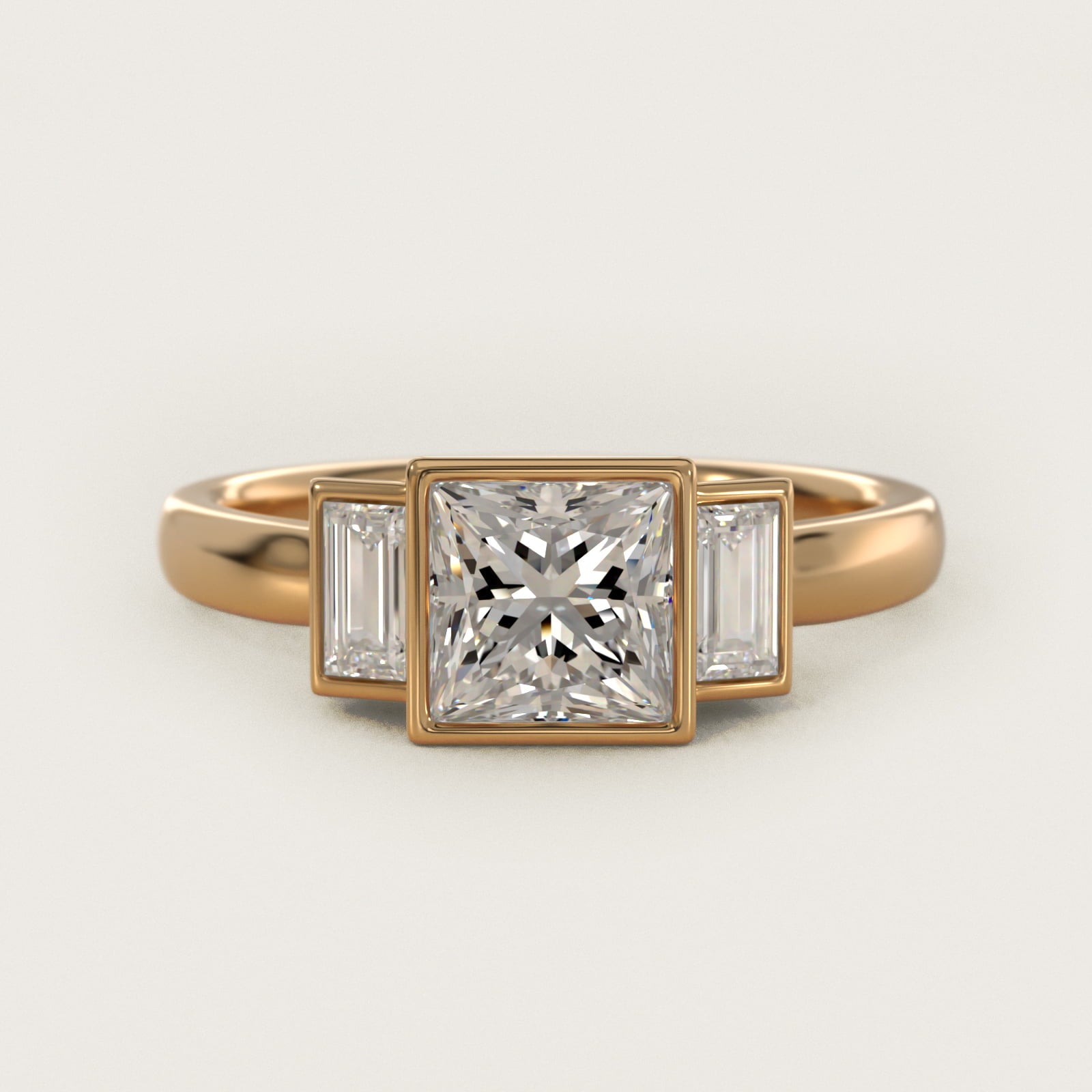 Bezel Straight Baguette Cut Diamond Three Stone Engagement Ring In 14K Yellow Gold By James Allen - Princess Center