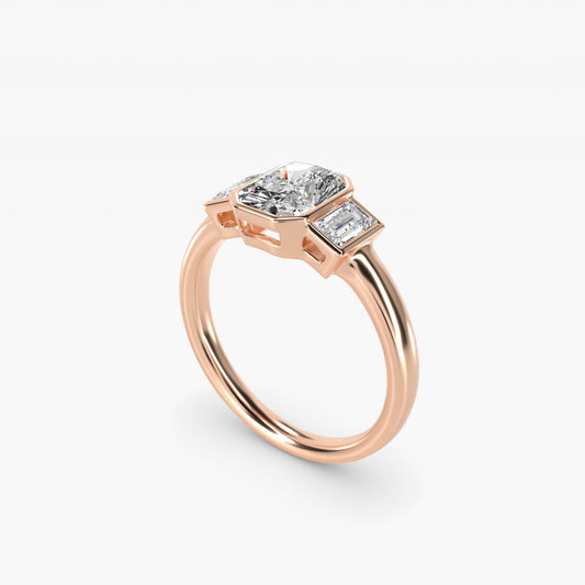 Bezel Straight Baguette Cut Diamond Three Stone Engagement Ring In 14K Rose Gold By James Allen - Radiant Center