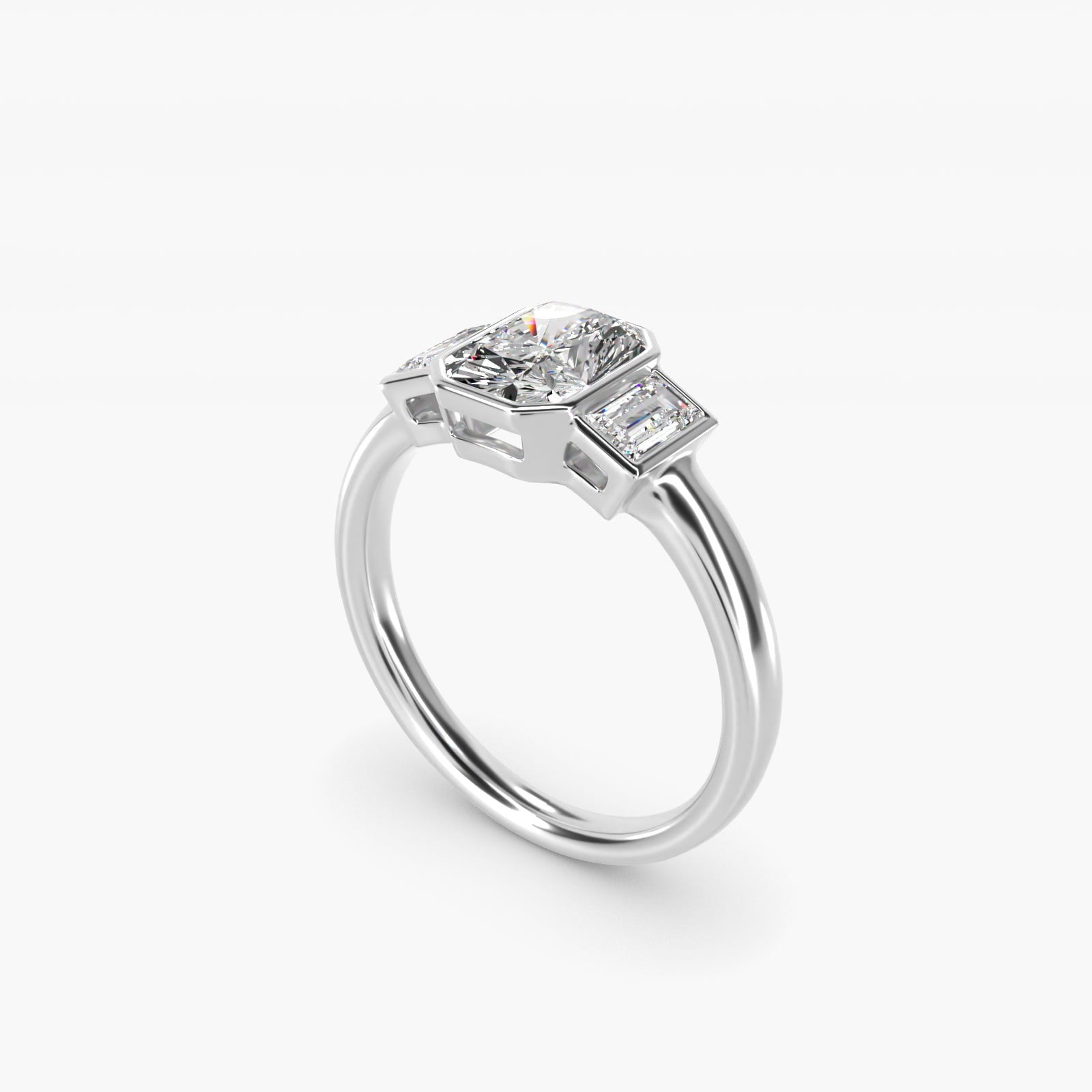 Bezel Straight Baguette Cut Diamond Three Stone Engagement Ring In 18k White Gold By James Allen - Radiant Center