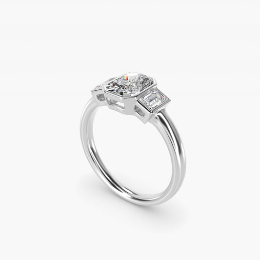 Bezel Straight Baguette Cut Diamond Three Stone Engagement Ring In 18k White Gold By James Allen - Radiant Center