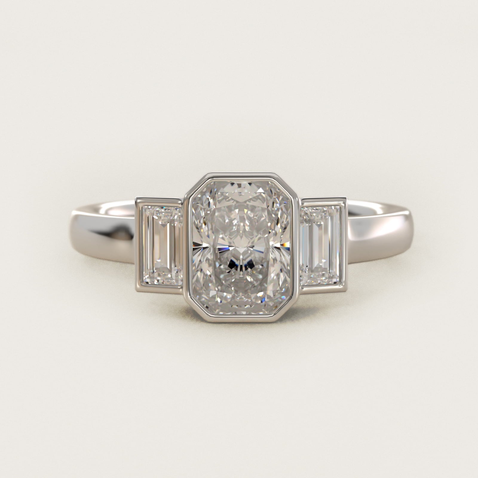 Bezel Straight Baguette Cut Diamond Three Stone Engagement Ring In 18k White Gold By James Allen - Radiant Center