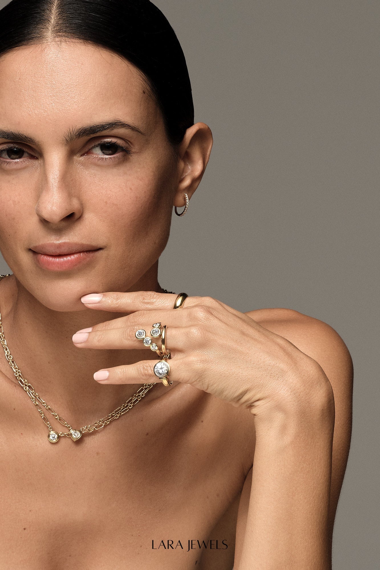 Round Diamond Double Frame Ring 18K Yellow Gold - Side view