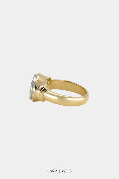 Round Diamond Double Frame Ring 18K Yellow Gold - Back view