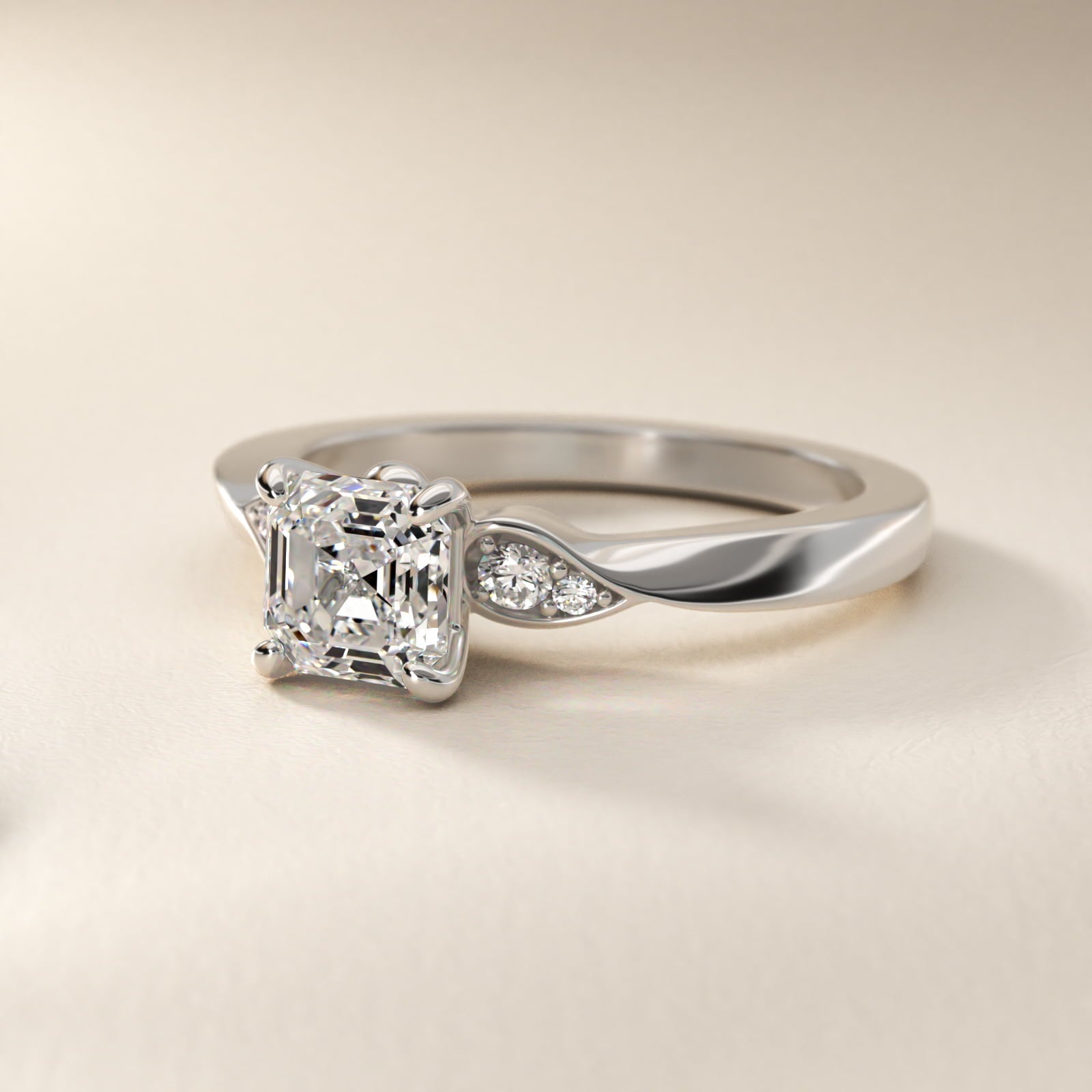 Blossoming Vine Side Stone Diamond Engagement Ring In Platinum By James Allen - Asscher Center