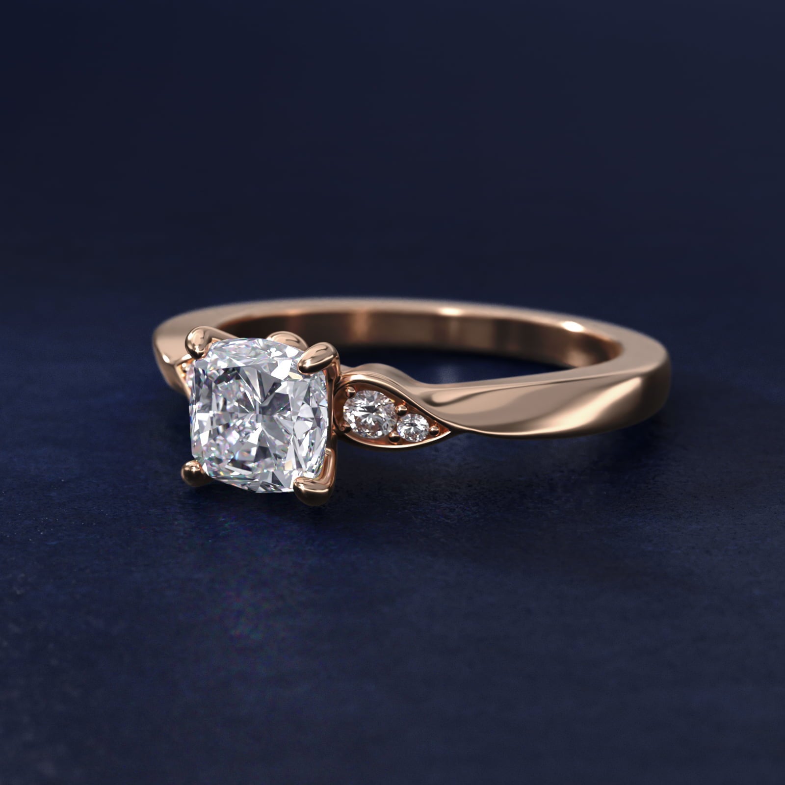 Blossoming Vine Side Stone Diamond Engagement Ring In 18k Rose Gold By James Allen - Cushion Center