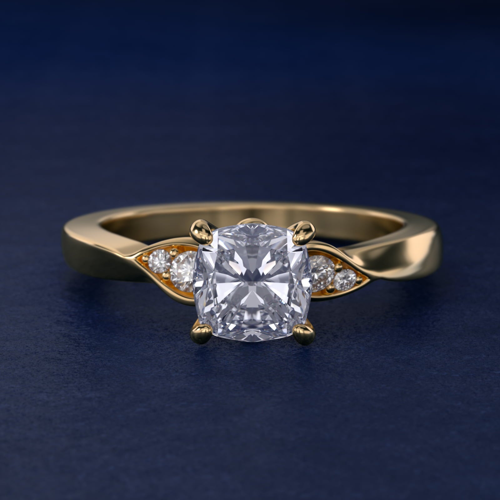Blossoming Vine Side Stone Diamond Engagement Ring In 14K Yellow Gold By James Allen - Cushion Center