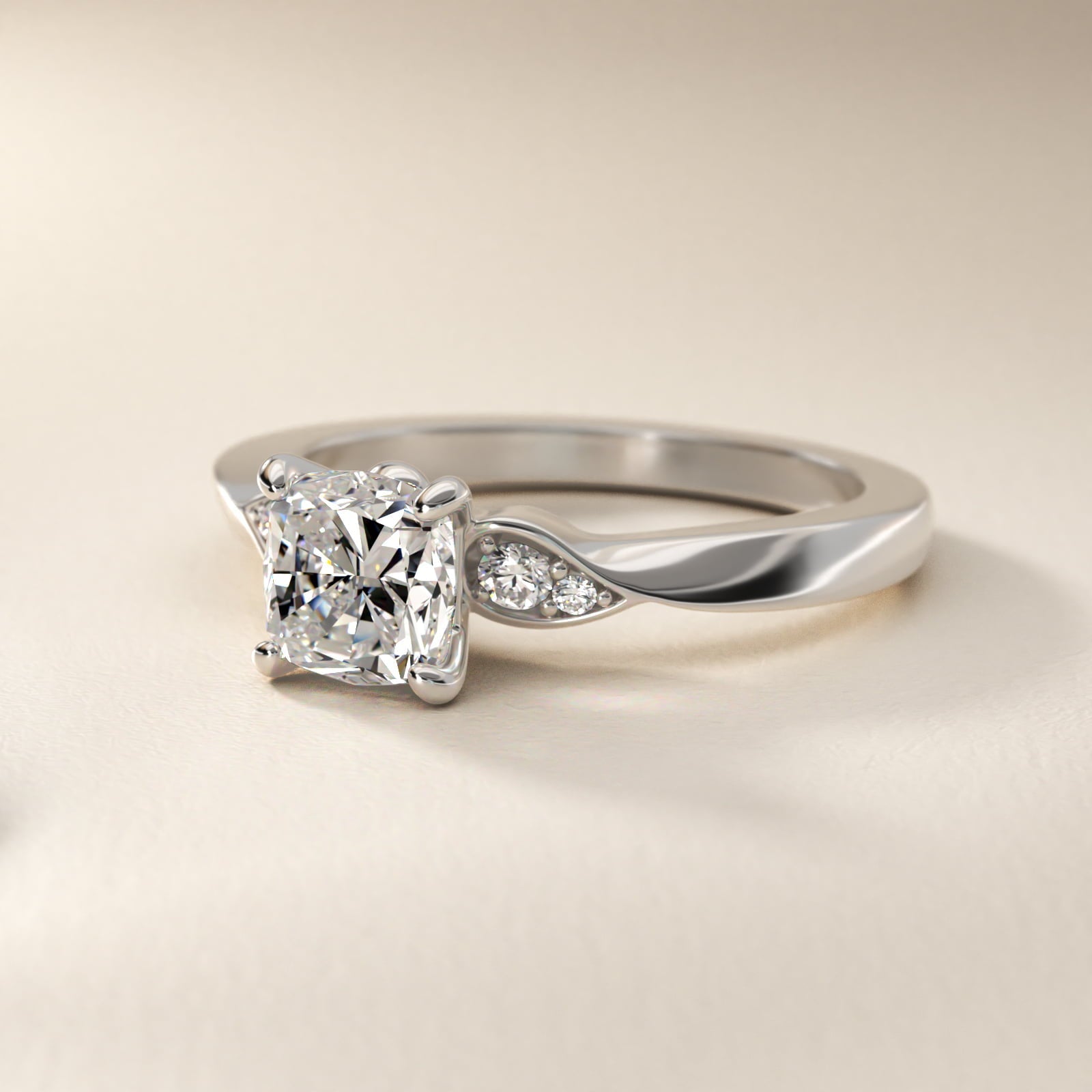 Blossoming Vine Side Stone Diamond Engagement Ring In Platinum By James Allen - Cushion Center