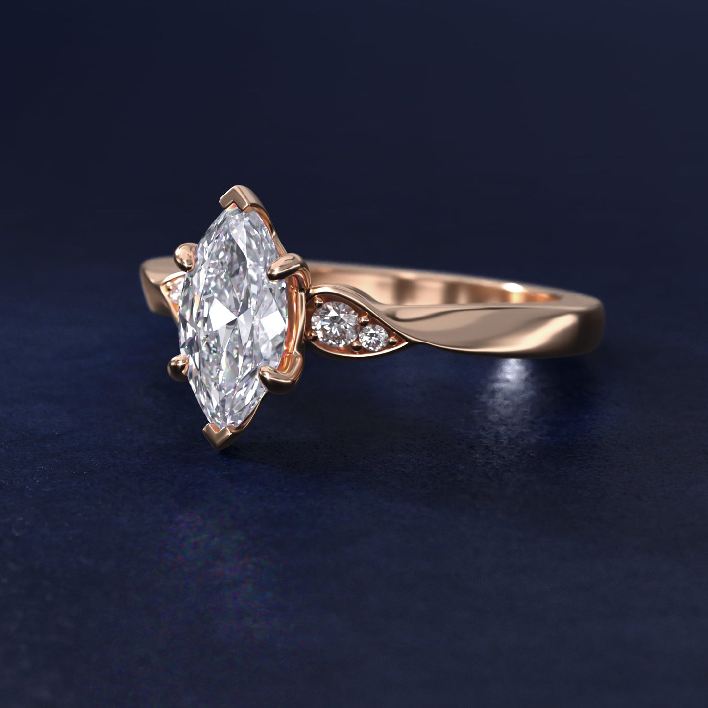 Blossoming Vine Side Stone Diamond Engagement Ring In 14K Rose Gold By James Allen - Marquise Center