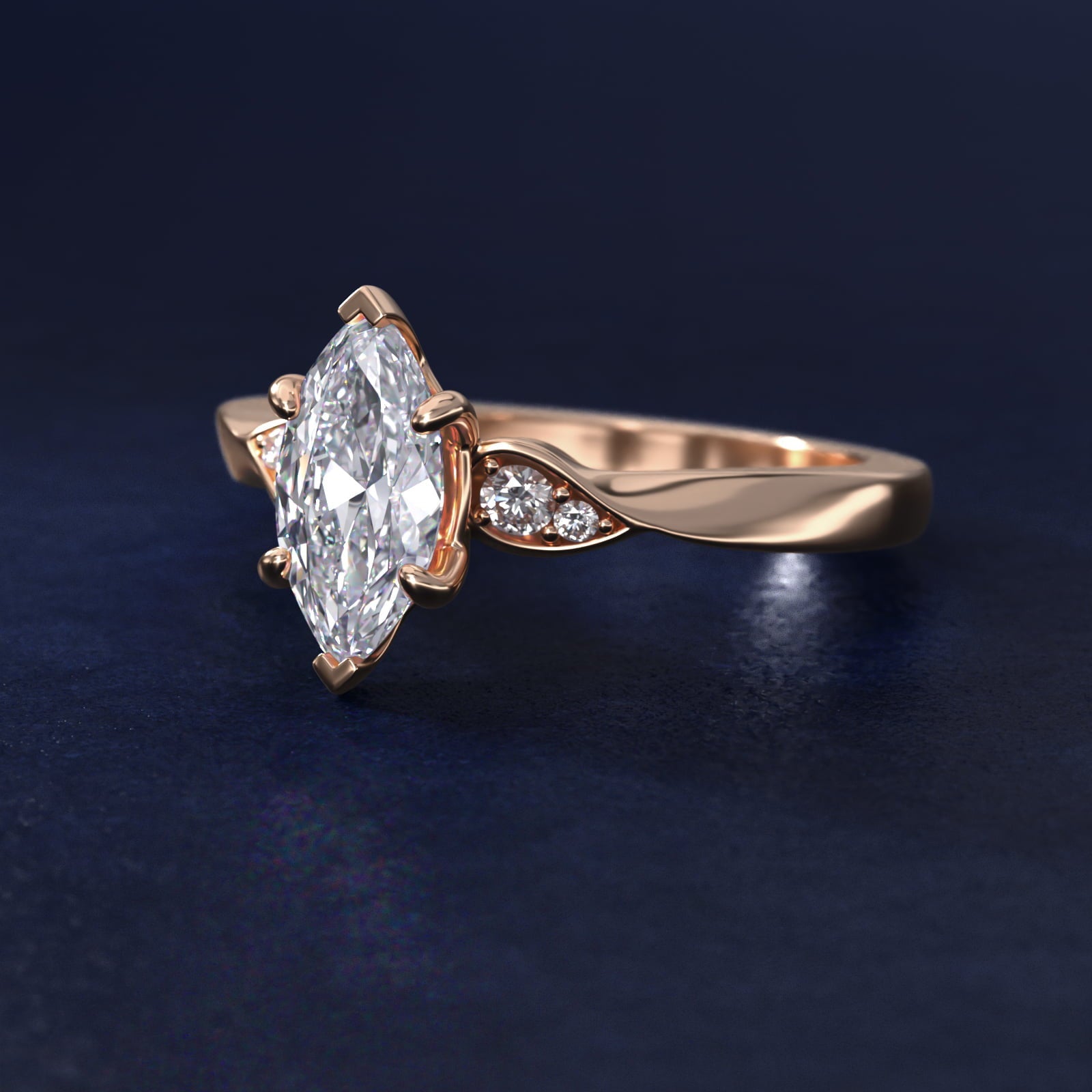 Blossoming Vine Side Stone Diamond Engagement Ring In 18k Rose Gold By James Allen - Marquise Center