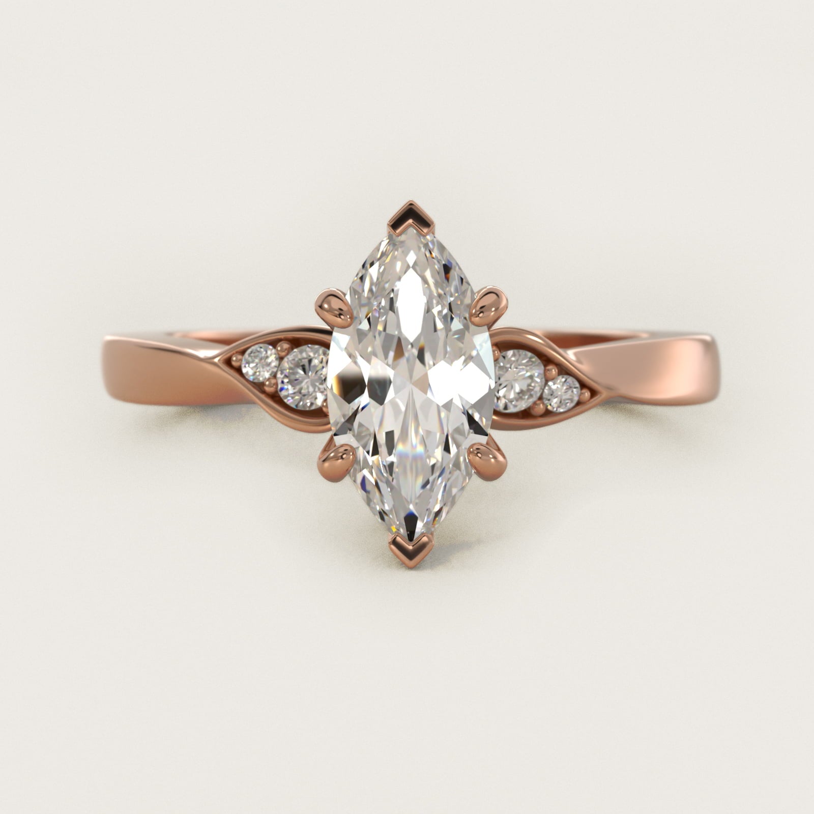 Blossoming Vine Side Stone Diamond Engagement Ring In 14K Rose Gold By James Allen - Marquise Center