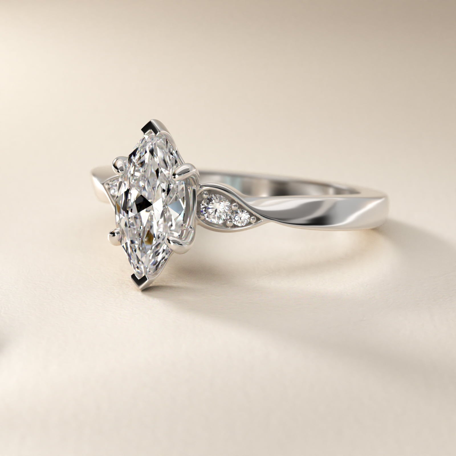 Blossoming Vine Side Stone Diamond Engagement Ring In Platinum By James Allen - Marquise Center