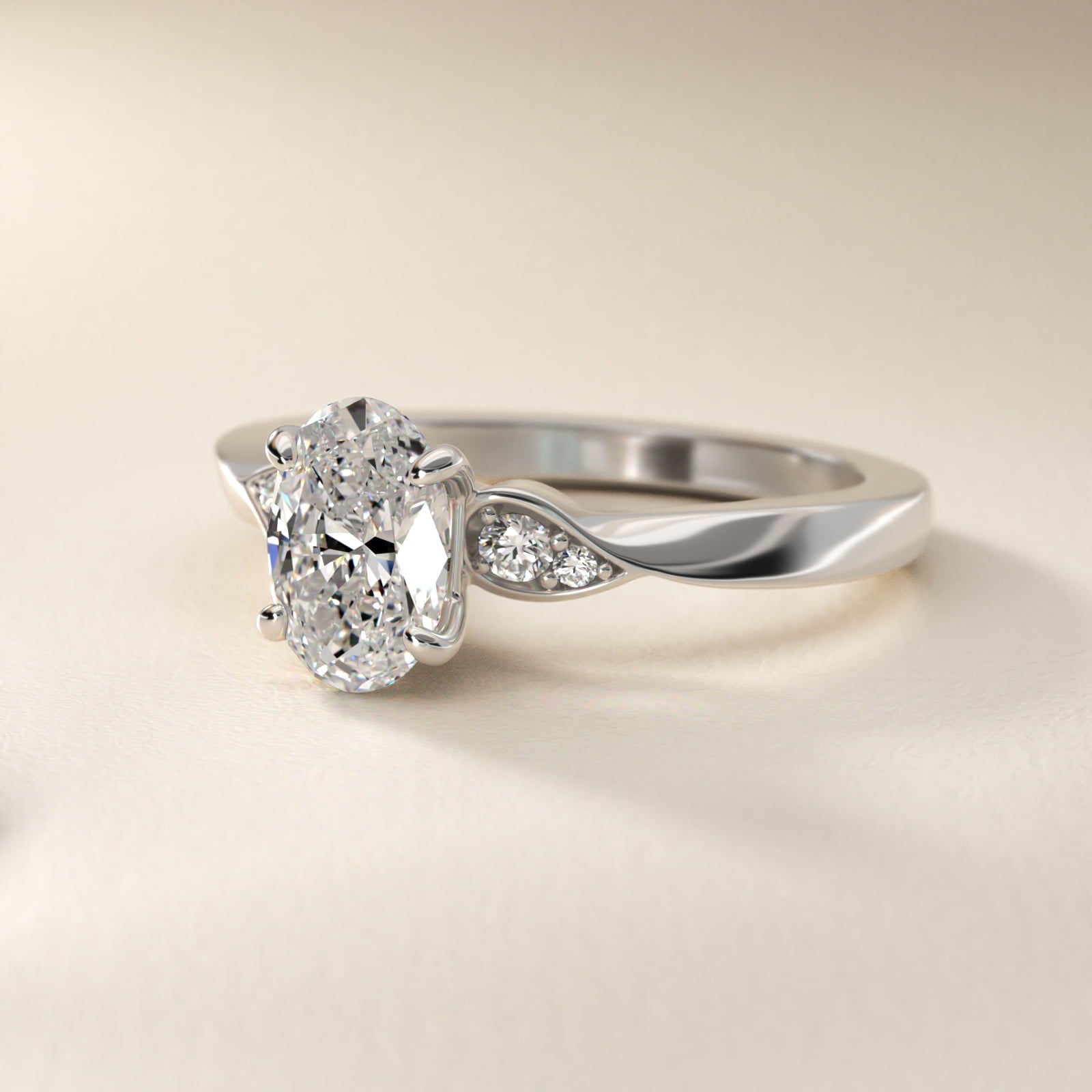 Blossoming Vine Side Stone Diamond Engagement Ring In Platinum By James Allen - Oval Center