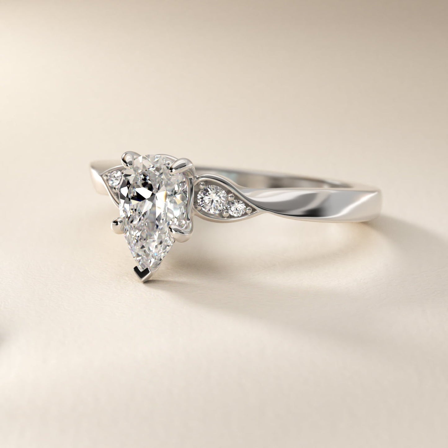 Blossoming Vine Side Stone Diamond Engagement Ring In Platinum By James Allen - Pear Center