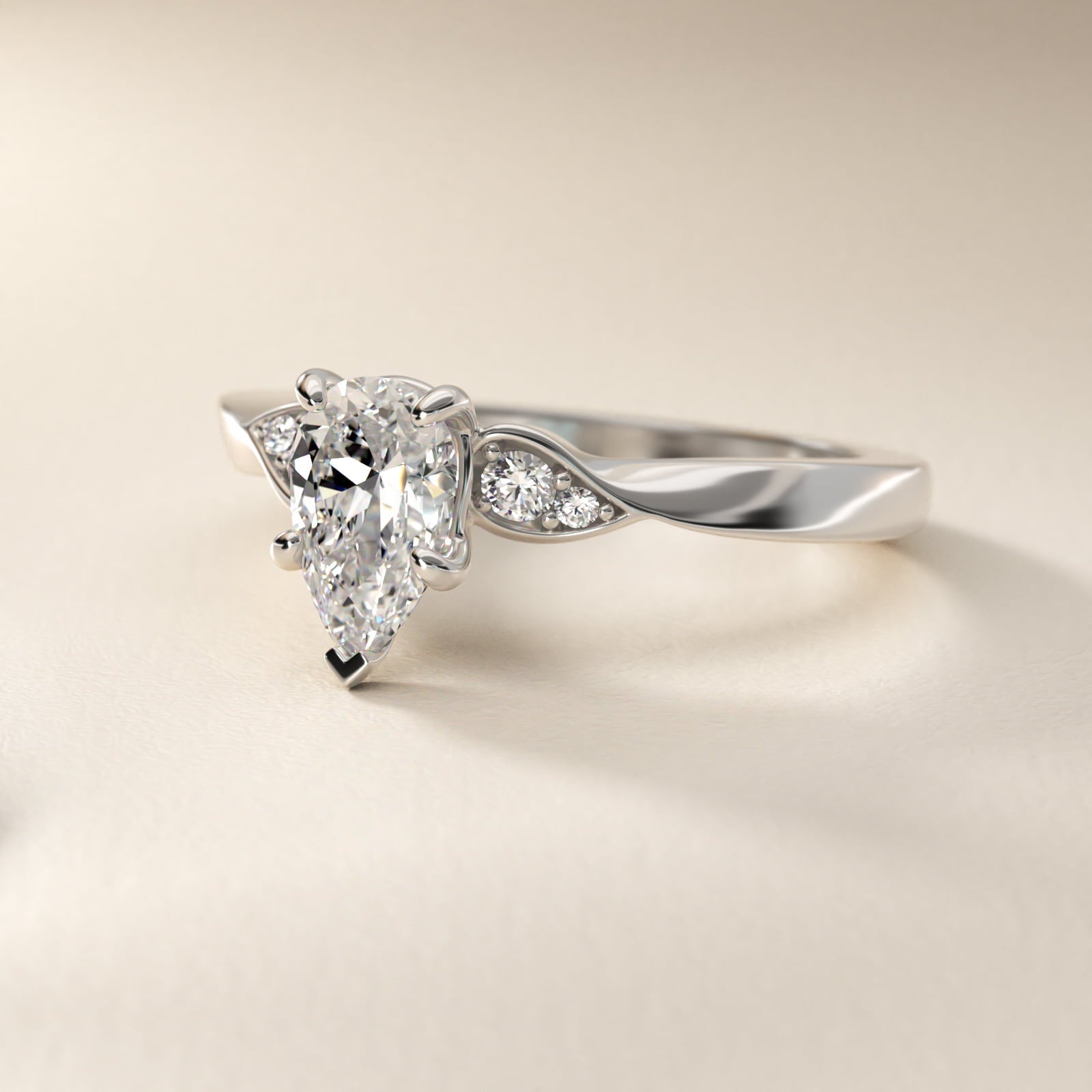 Blossoming Vine Side Stone Diamond Engagement Ring In Platinum By James Allen - Pear Center