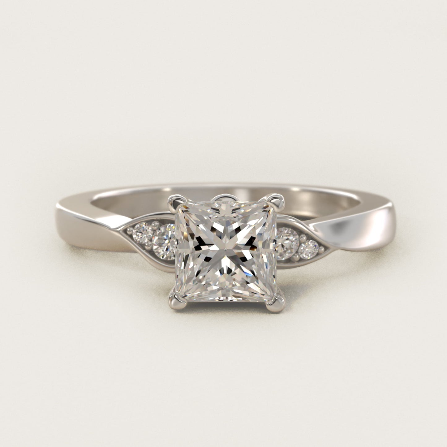 Blossoming Vine Side Stone Diamond Engagement Ring In 14K White Gold By James Allen - Princess Center