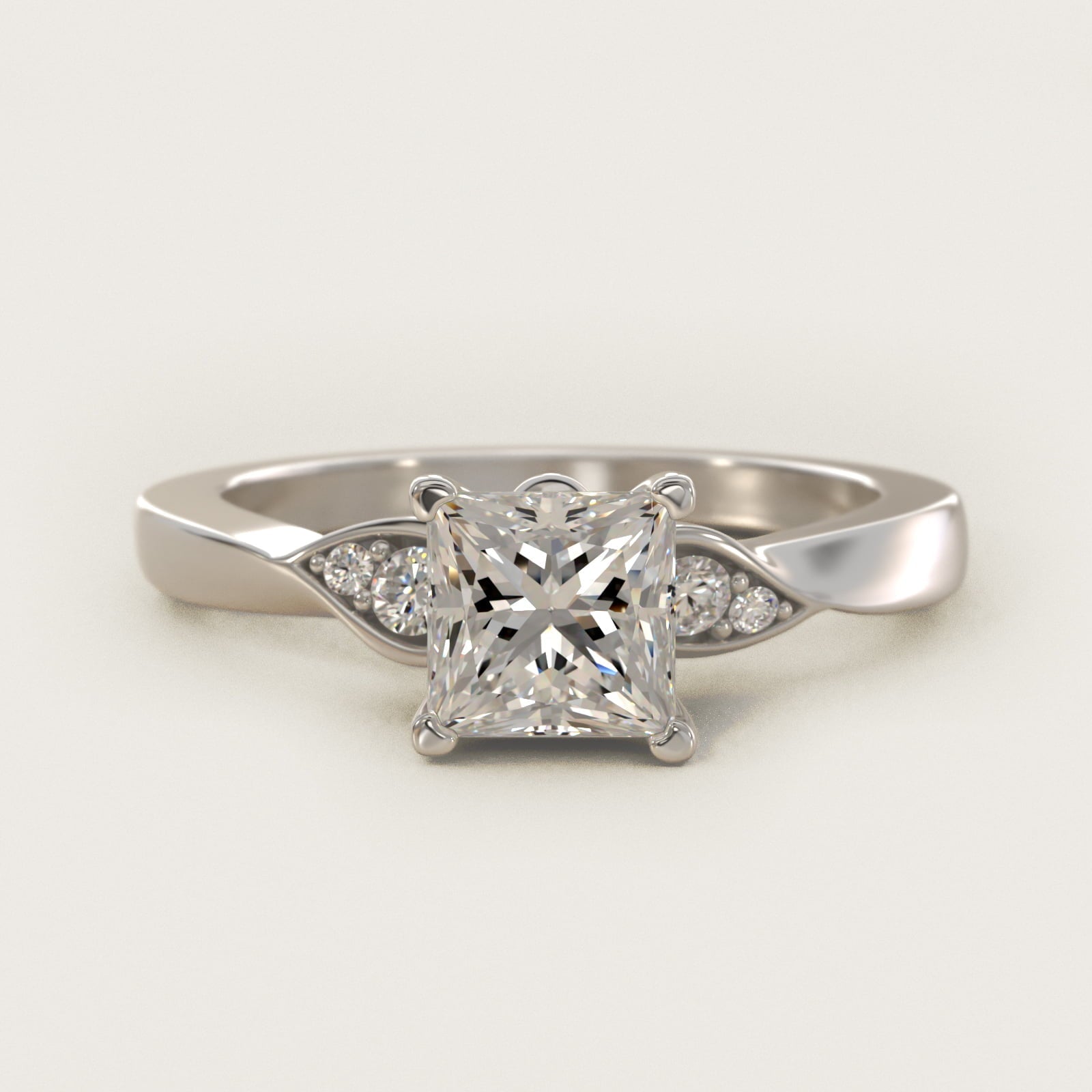 Blossoming Vine Side Stone Diamond Engagement Ring In 18k White Gold By James Allen - Princess Center