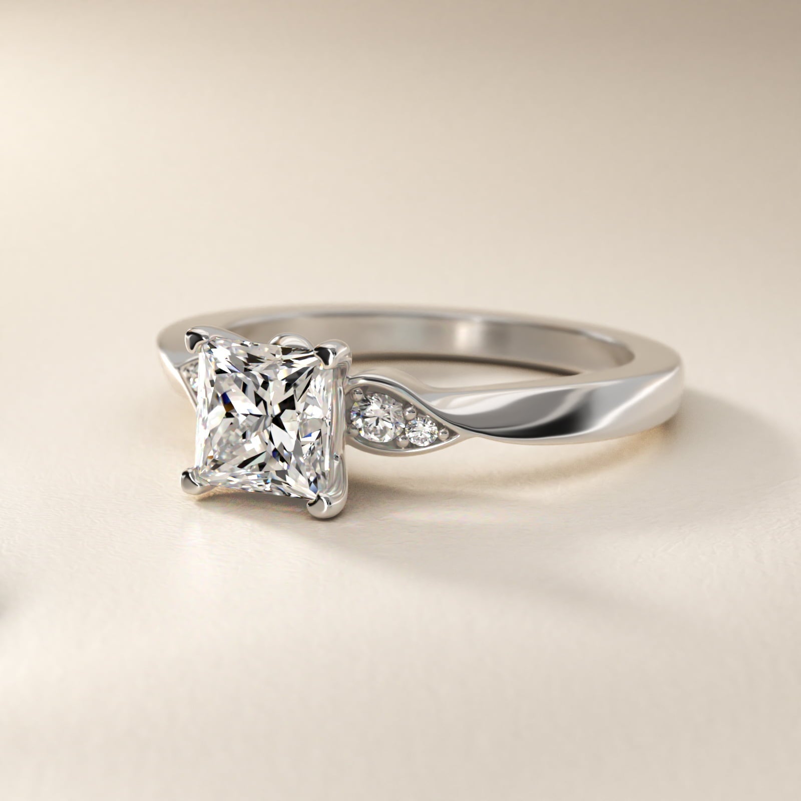 Blossoming Vine Side Stone Diamond Engagement Ring In Platinum By James Allen - Princess Center