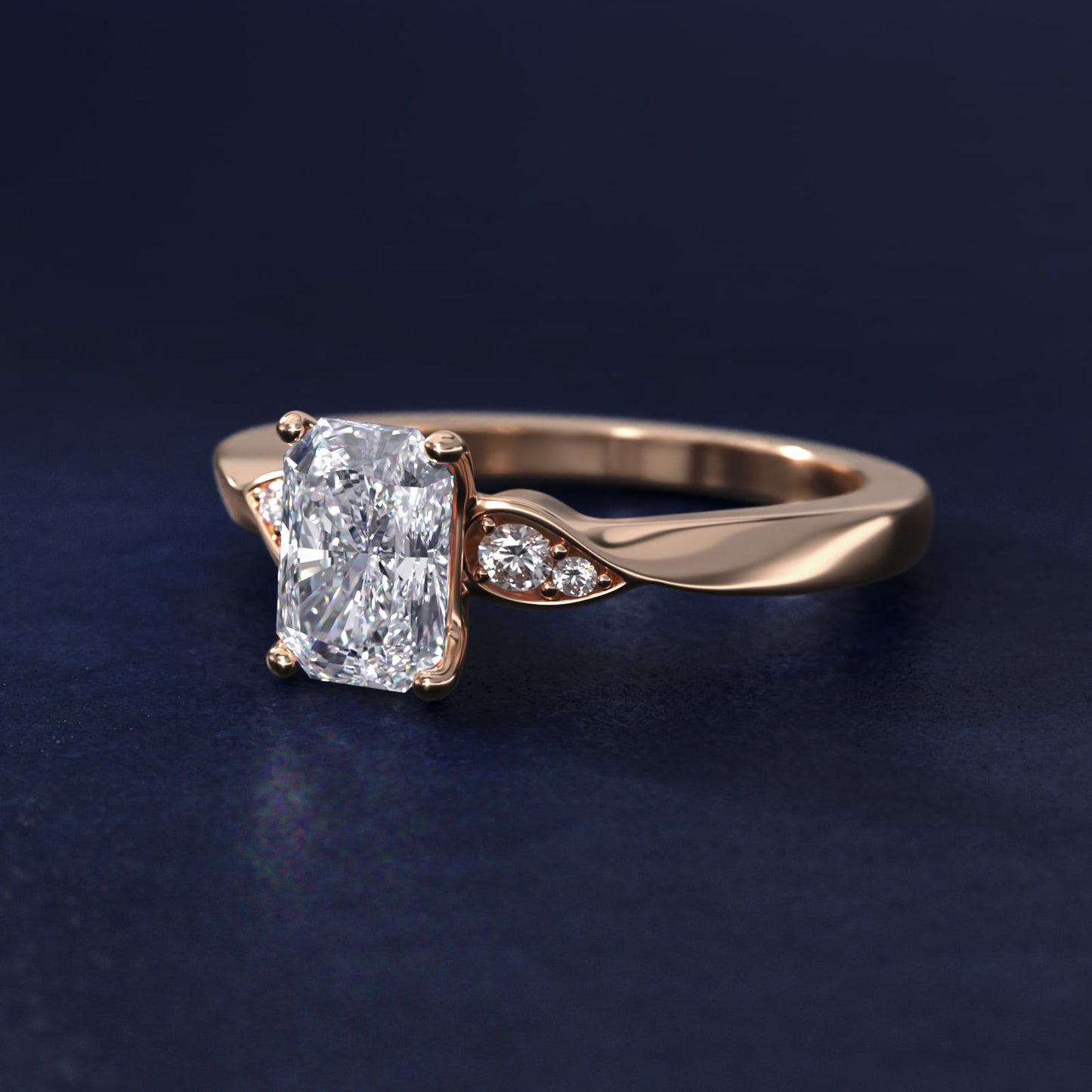 Blossoming Vine Side Stone Diamond Engagement Ring In 14K Rose Gold By James Allen - Radiant Center