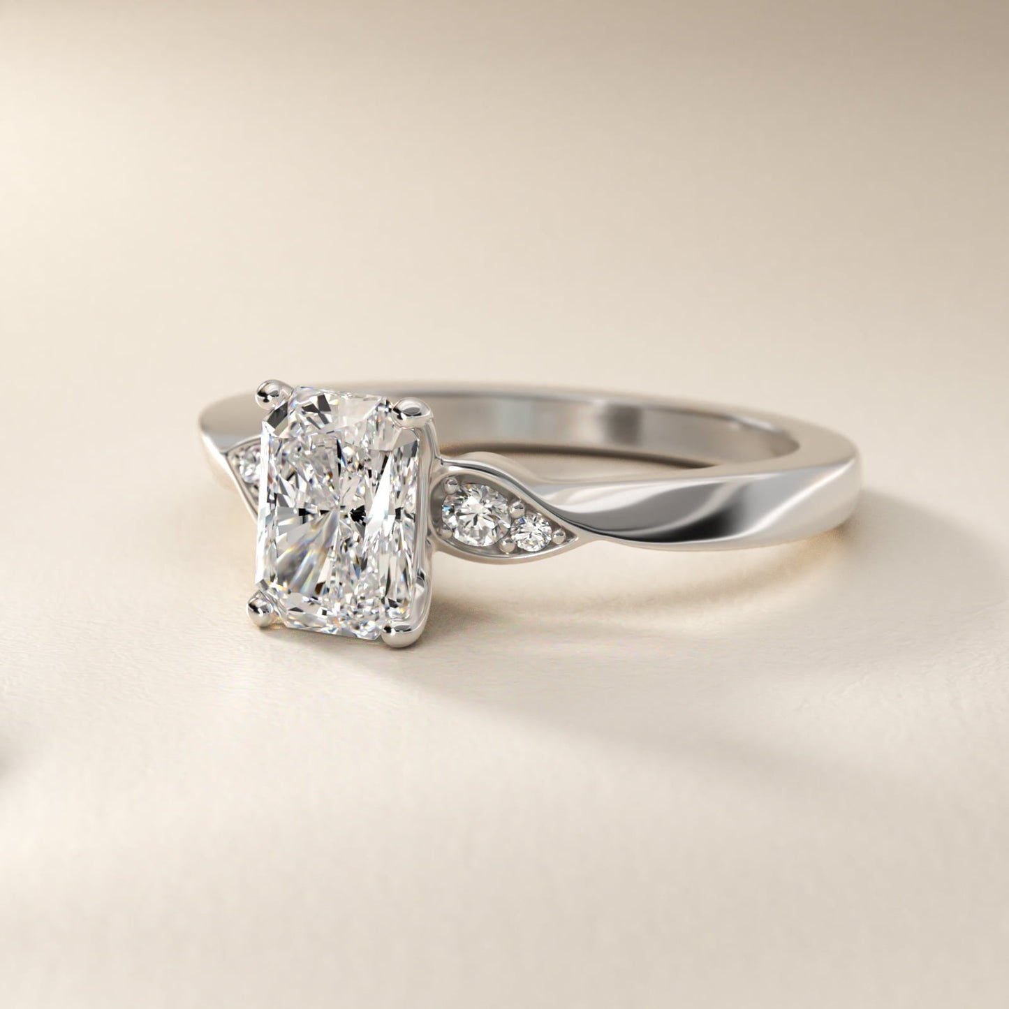 Blossoming Vine Side Stone Diamond Engagement Ring In Platinum By James Allen - Radiant Center