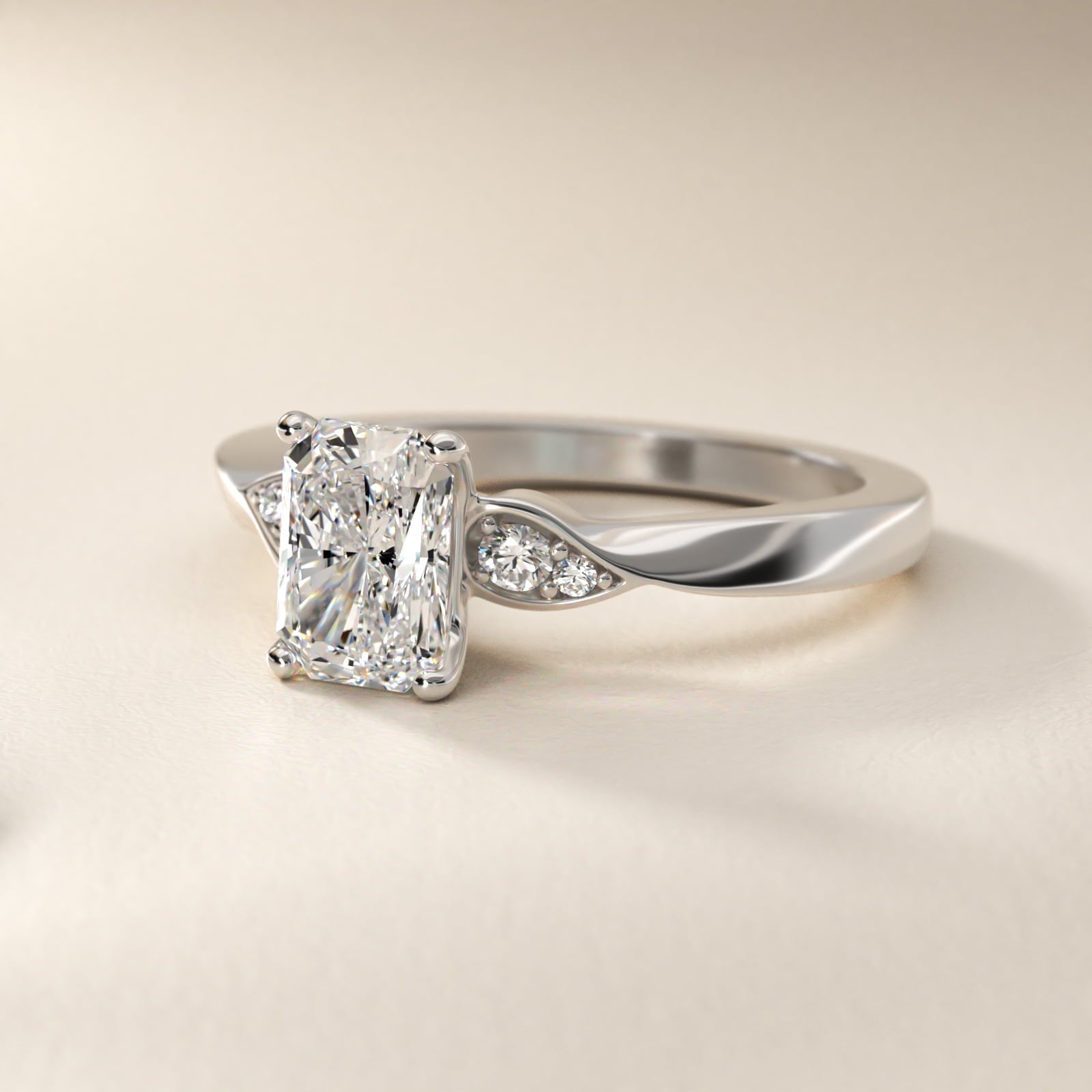 Blossoming Vine Side Stone Diamond Engagement Ring In Platinum By James Allen - Radiant Center