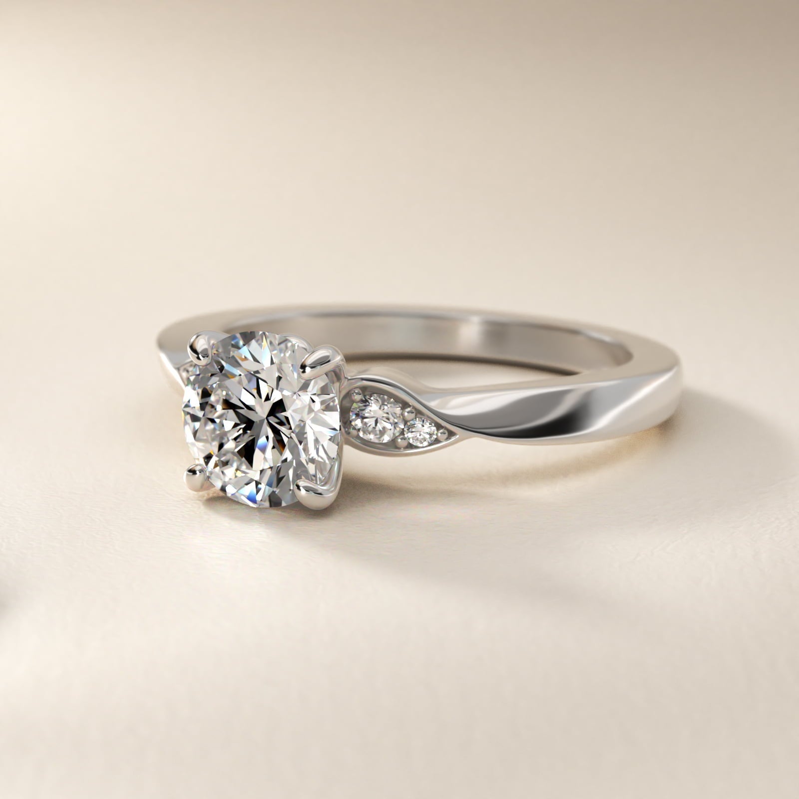 Blossoming Vine Side Stone Diamond Engagement Ring In Platinum By James Allen - Round Center