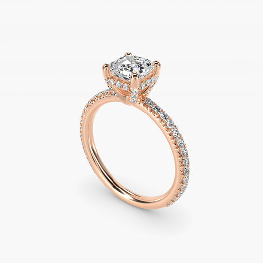 Blue Nile Studio Petite French PavŽ Crown Diamond Engagement Ring in 18k Rose Gold (1/3 ct. tw.) - Asscher Center