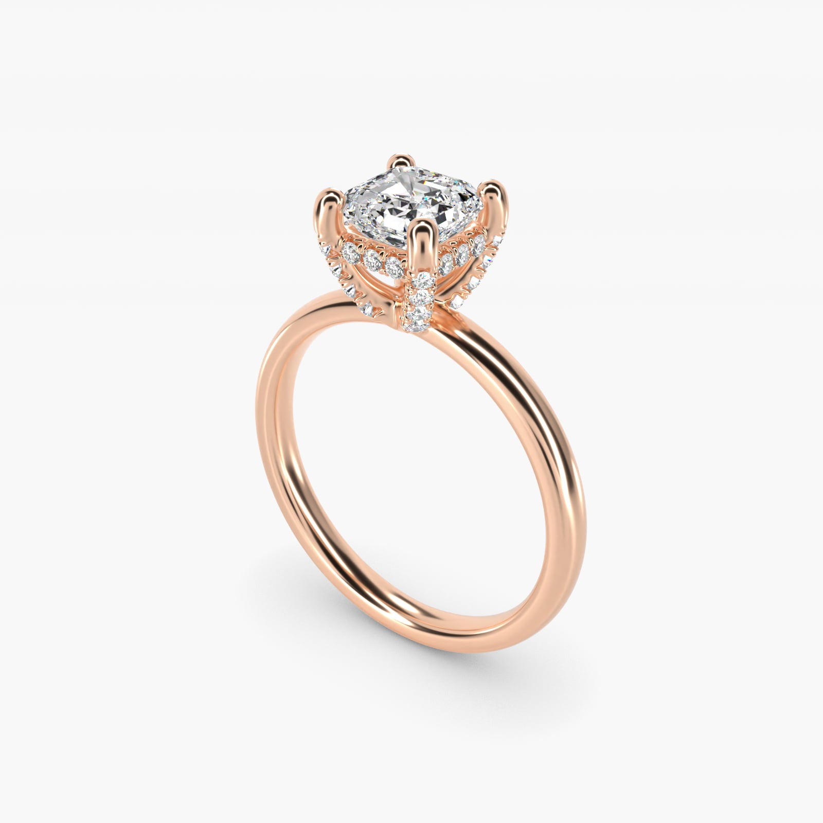 Blue Nile Studio French PavŽ Diamond Crown Solitaire Engagement Ring in 14k Rose Gold (1/6 ct. tw.) - Asscher Center