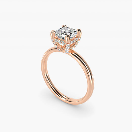 Blue Nile Studio French PavŽ Diamond Crown Solitaire Engagement Ring in 14k Rose Gold (1/6 ct. tw.) - Asscher Center