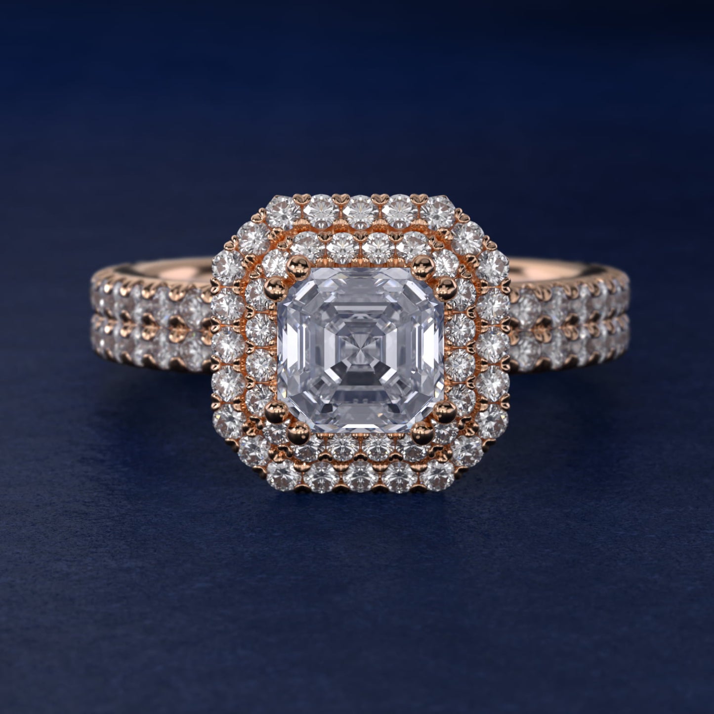 Blue Nile Studio Double Halo Gala Diamond Engagement Ring in 18k Rose Gold (7/8 ct. tw.) - Asscher Center