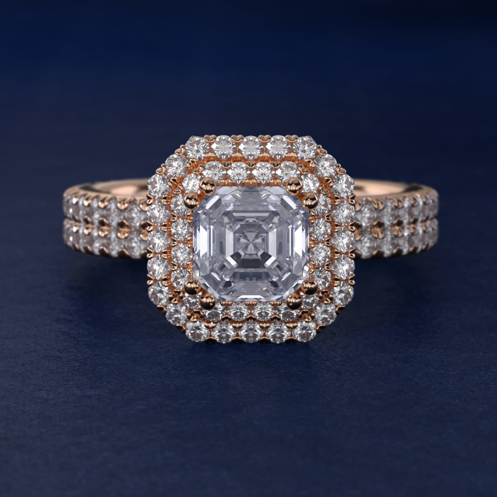 Blue Nile Studio Double Halo Gala Diamond Engagement Ring in 18k Rose Gold (7/8 ct. tw.) - Asscher Center