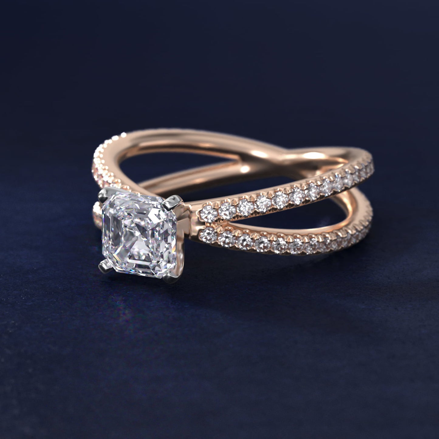 Blue Nile Studio Empress Diamond Engagement Ring in 14k Rose Gold (1/3 ct. tw.) - Asscher Center