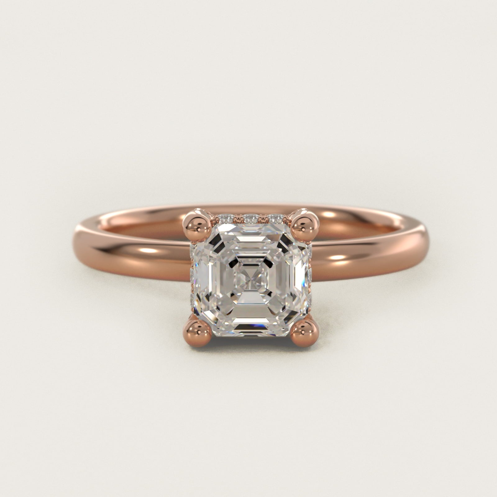 Blue Nile Studio French PavŽ Diamond Crown Solitaire Engagement Ring in 14k Rose Gold (1/6 ct. tw.) - Asscher Center