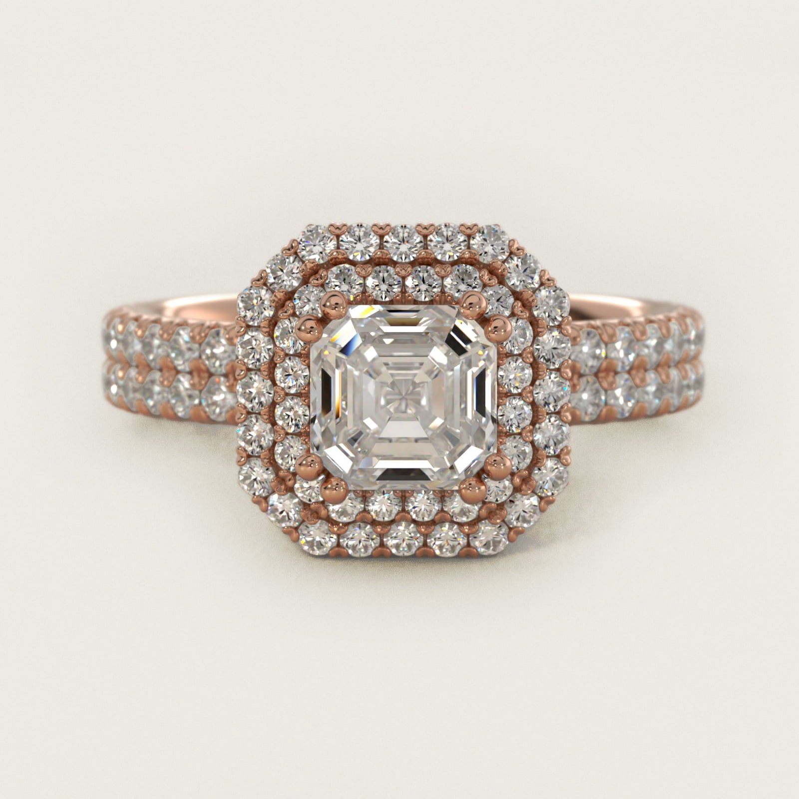 Blue Nile Studio Double Halo Gala Diamond Engagement Ring in 18k Rose Gold (7/8 ct. tw.) - Asscher Center
