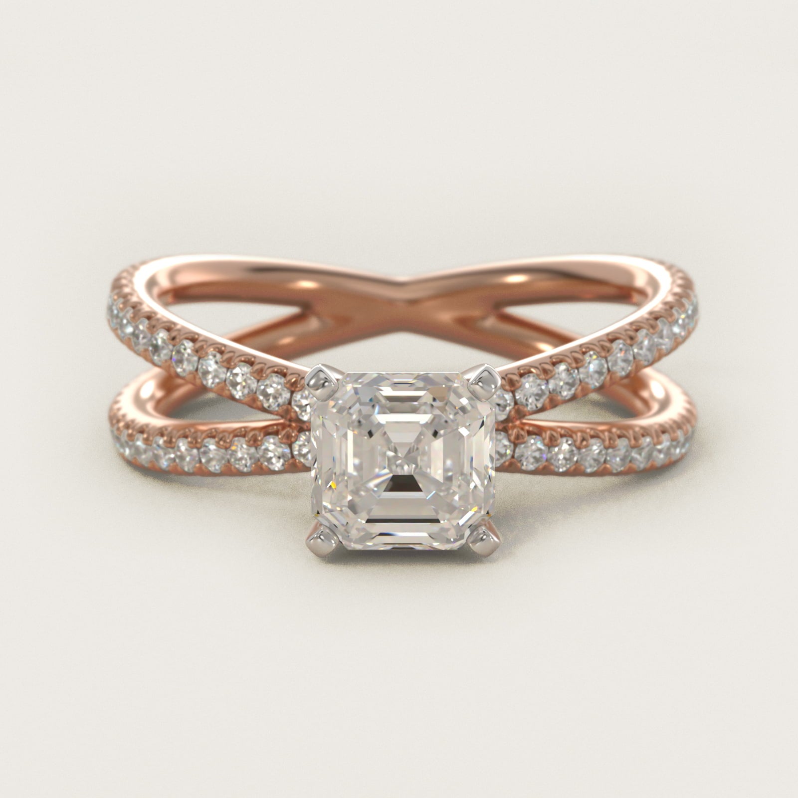 Blue Nile Studio Empress Diamond Engagement Ring in 18k Rose Gold (1/3 ct. tw.) - Asscher Center
