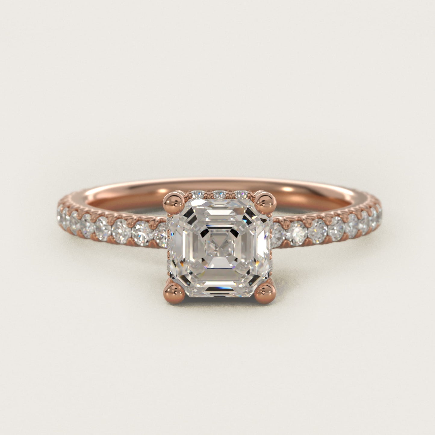 Blue Nile Studio Petite French PavŽ Crown Diamond Engagement Ring in 14k Rose Gold (1/3 ct. tw.) - Asscher Center