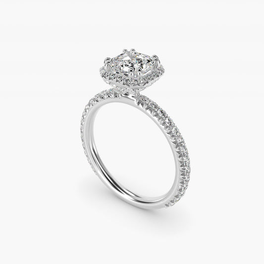 Blue Nile Studio French Pav? Diamond Crown Solitaire Engagement Ring in 18k White Gold (1/6 ct. tw.) - Asscher Center