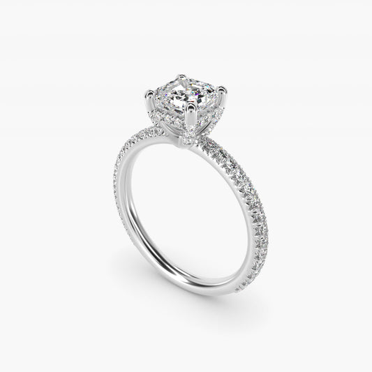 Blue Nile Studio Petite French PavŽ Crown Diamond Engagement Ring in 18k White Gold (1/3 ct. tw.) - Asscher Center