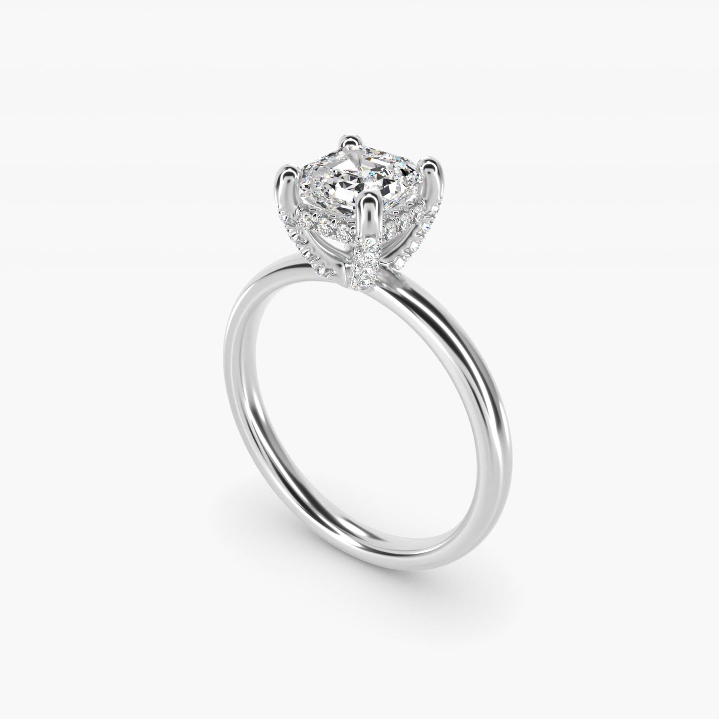 Blue Nile Studio French PavŽ Diamond Crown Solitaire Engagement Ring in 14k White Gold (1/6 ct. tw.) - Asscher Center