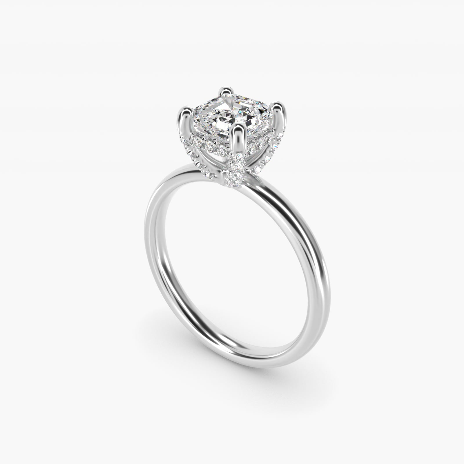 Blue Nile Studio French PavŽ Diamond Crown Solitaire Engagement Ring in 14k White Gold (1/6 ct. tw.) - Asscher Center