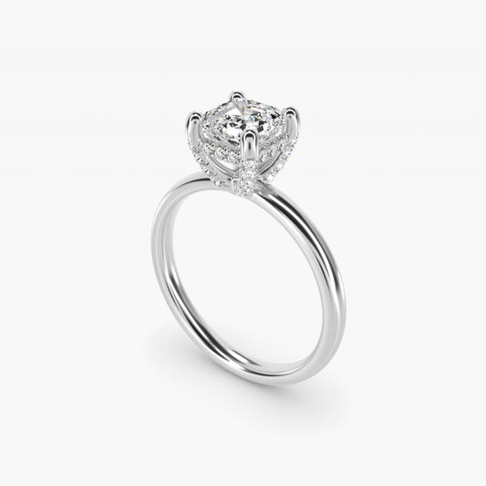 Blue Nile Studio French PavŽ Diamond Crown Solitaire Engagement Ring in 14k White Gold (1/6 ct. tw.) - Asscher Center