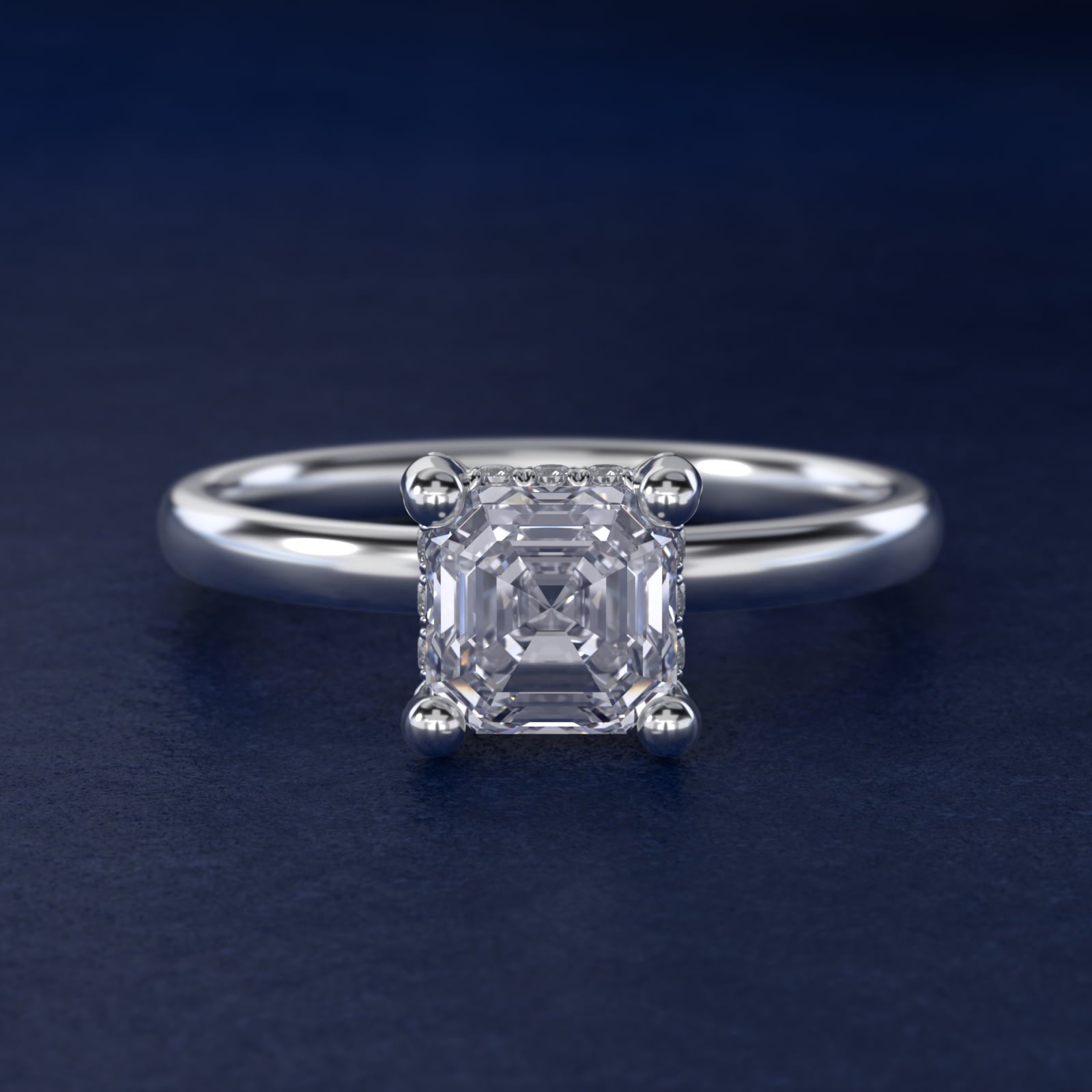 Blue Nile Studio French PavŽ Diamond Crown Solitaire Engagement Ring in 14k White Gold (1/6 ct. tw.) - Asscher Center
