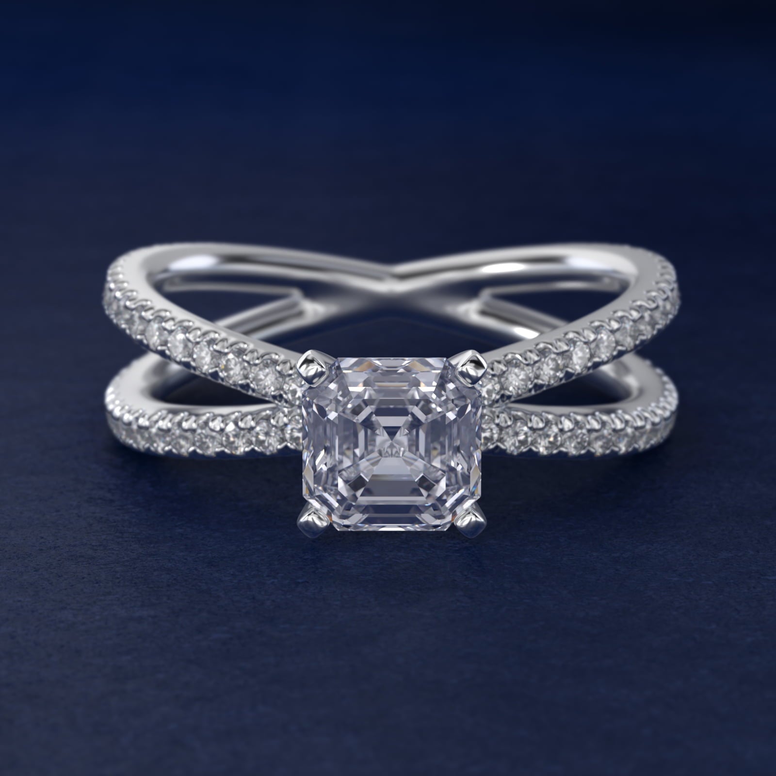 Blue Nile Studio Empress Diamond Engagement Ring in 18k White Gold (1/3 ct. tw.) - Asscher Center