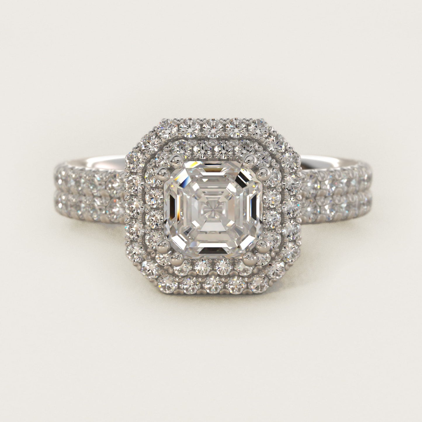 Blue Nile Studio Double Halo Gala Diamond Engagement Ring in 14k White Gold (7/8 ct. tw.) - Asscher Center