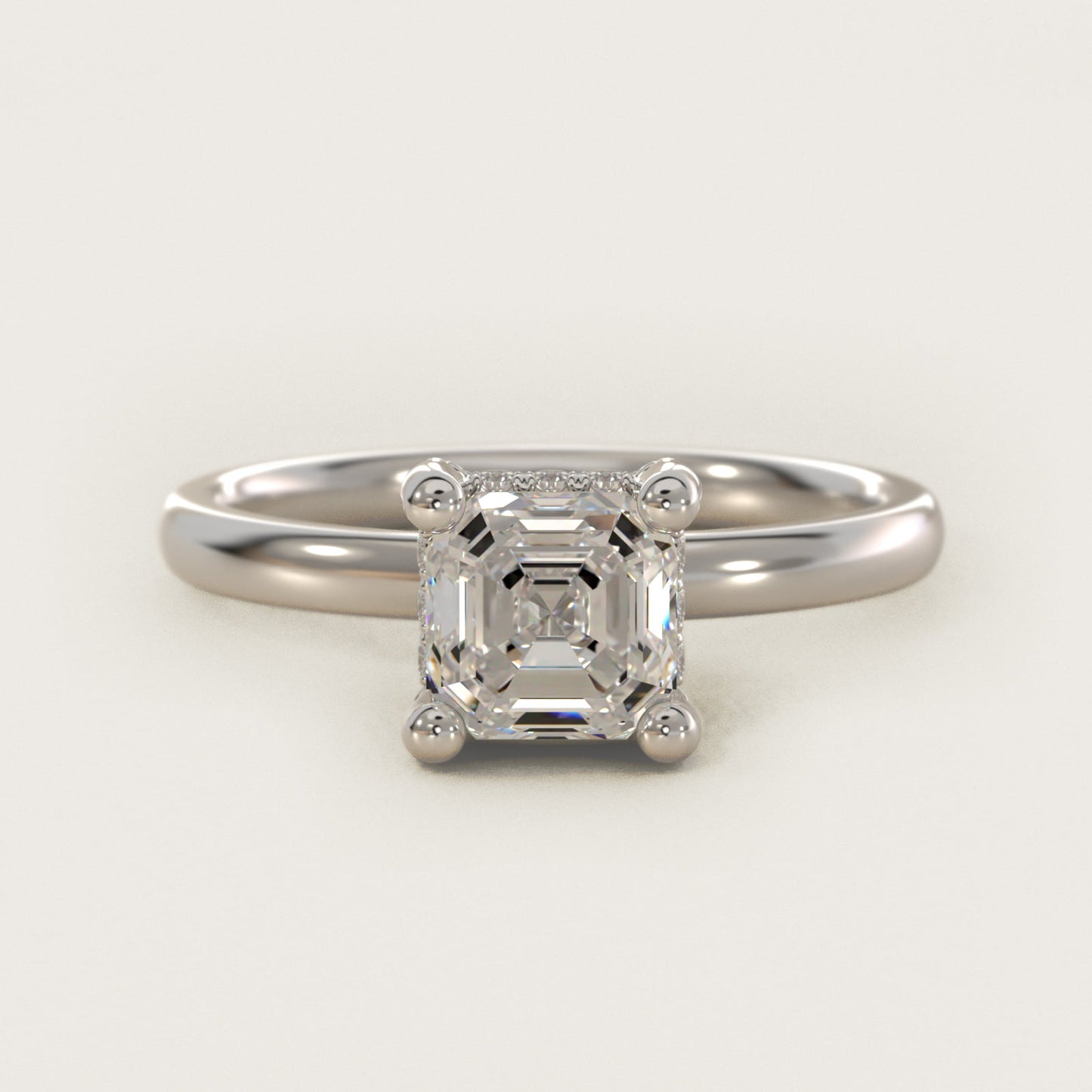 Blue Nile Studio French PavŽ Diamond Crown Solitaire Engagement Ring in 14k White Gold (1/6 ct. tw.) - Asscher Center
