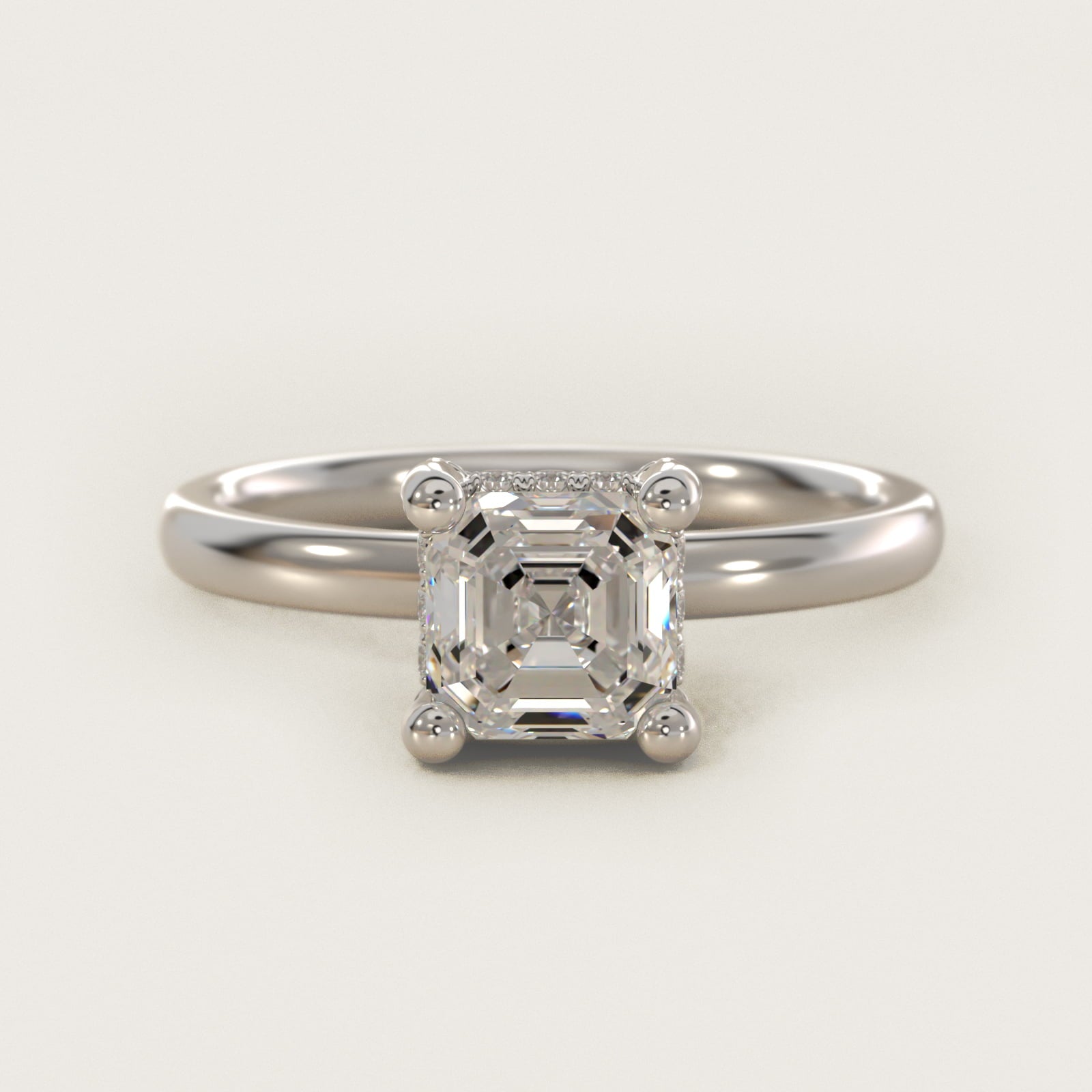 Blue Nile Studio French PavŽ Diamond Crown Solitaire Engagement Ring in 14k White Gold (1/6 ct. tw.) - Asscher Center