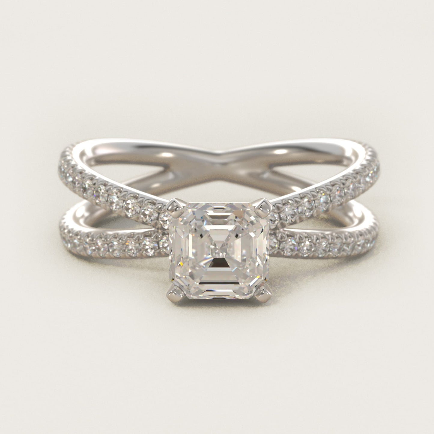 Blue Nile Studio Empress Diamond Engagement Ring in 18k White Gold (1/3 ct. tw.) - Asscher Center