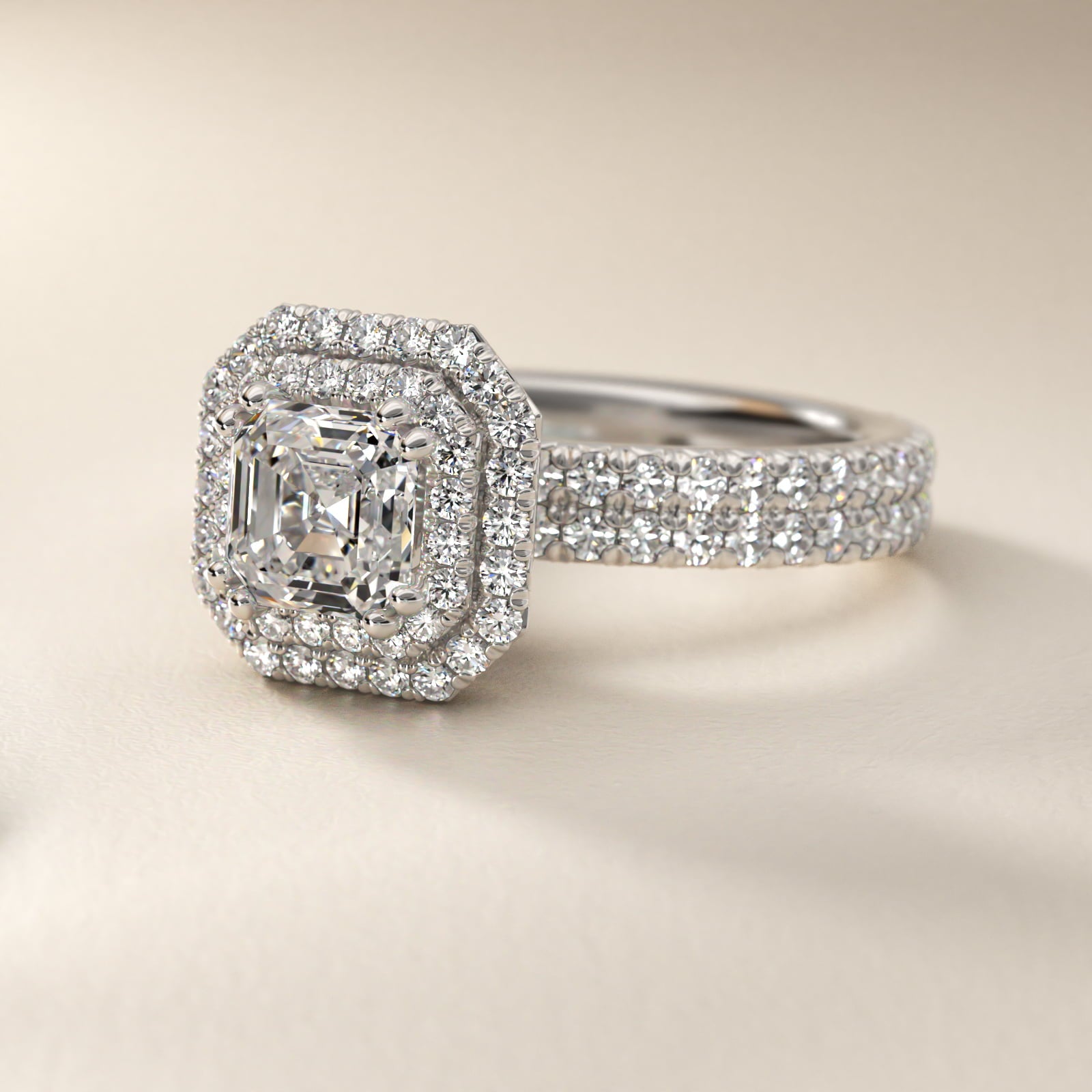 Blue Nile Studio Double Halo Gala Diamond Engagement Ring in 14k White Gold (7/8 ct. tw.) - Asscher Center