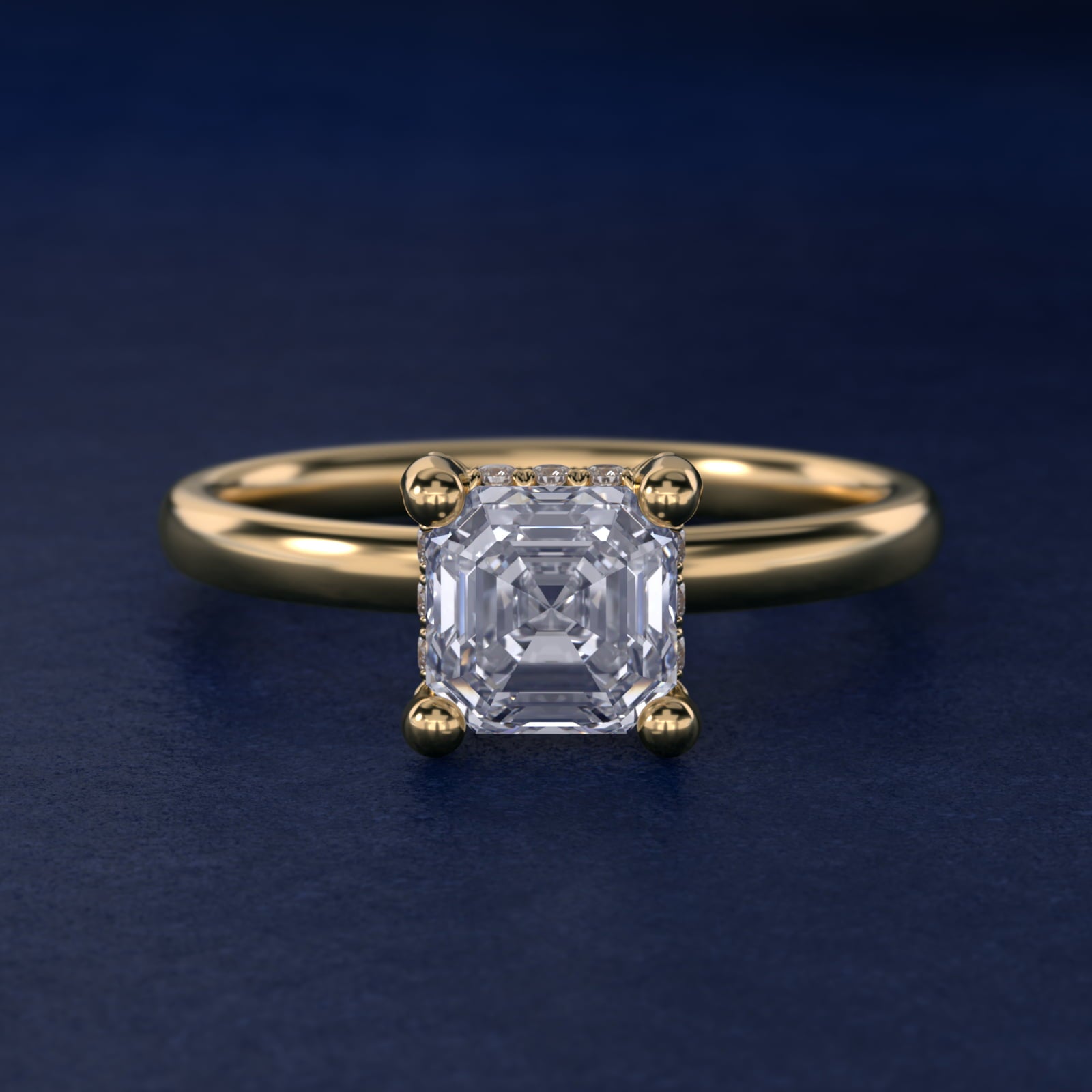 Blue Nile Studio French PavŽ Diamond Crown Solitaire Engagement Ring in 14K Yellow Gold (1/6 ct. tw.) - Asscher Center
