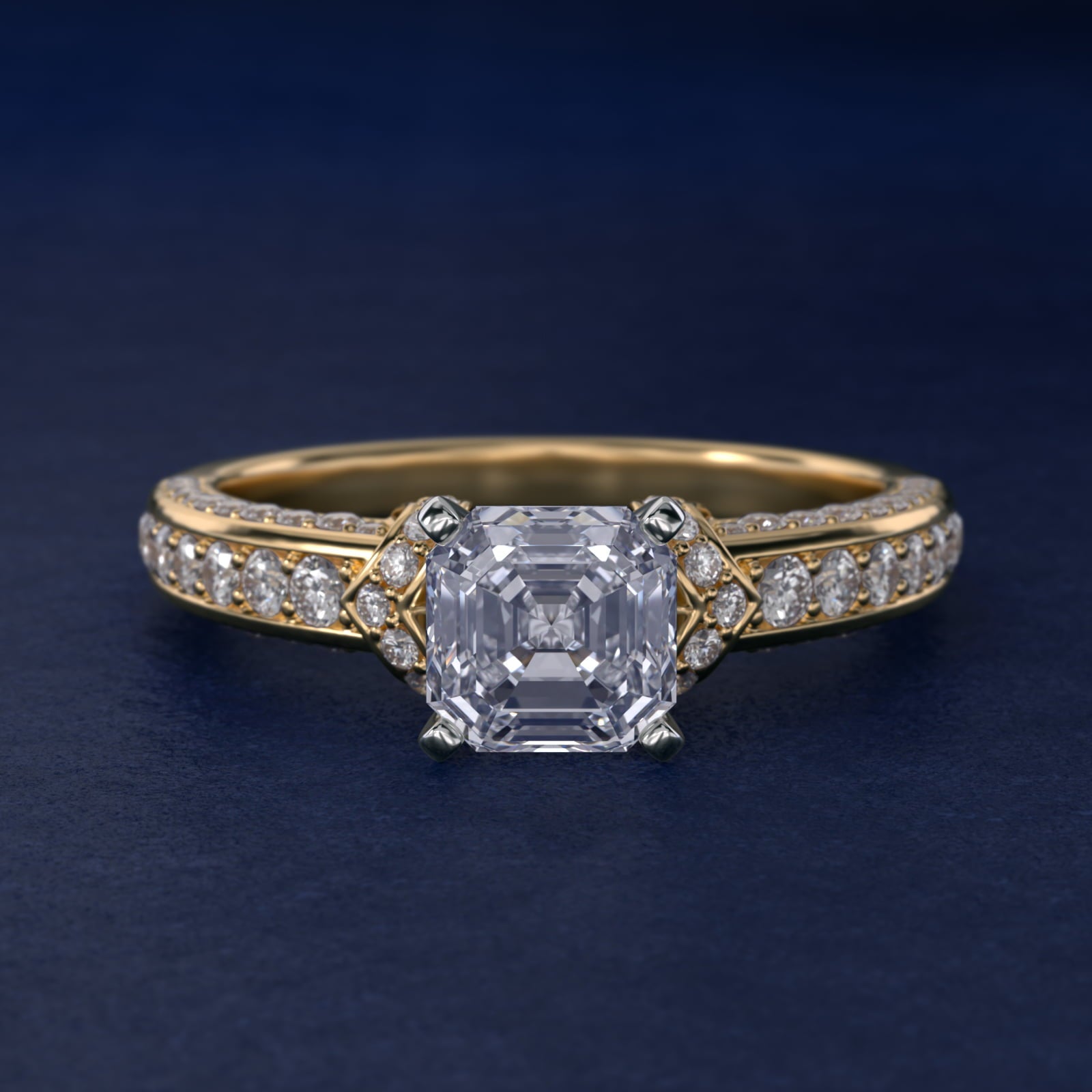 Blue Nile Studio Imperial Micropav? Diamond Engagement Ring in 18k Yellow Gold (3/8 ct. tw.) - Asscher Center