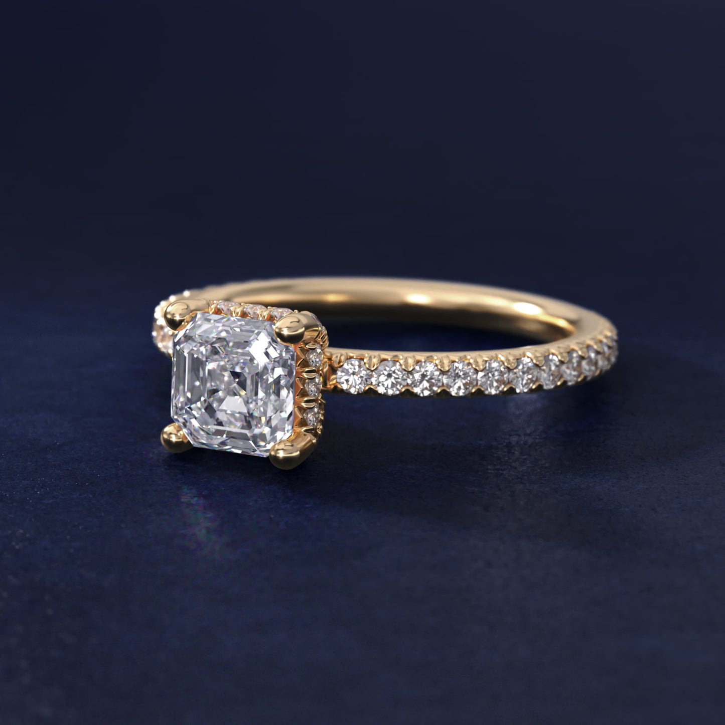 Blue Nile Studio Petite French PavŽ Crown Diamond Engagement Ring in 18k Yellow Gold (1/3 ct. tw.) - Asscher Center